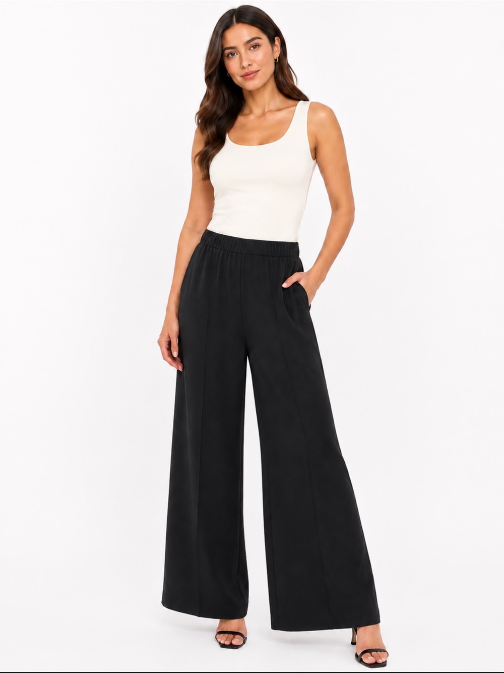Kim Rogers Women’s Black Wide Leg Pull-On Pants Size 12 Elastic Waist